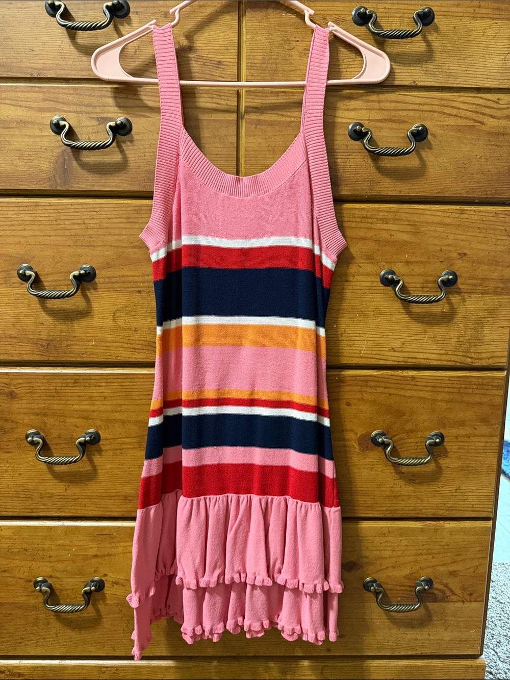 Wild Honey Pink Striped Ruffle-Hem Mini Dress